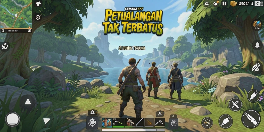 Screenshot gameplay CEMARA777 memperlihatkan dunia terbuka yang luas.