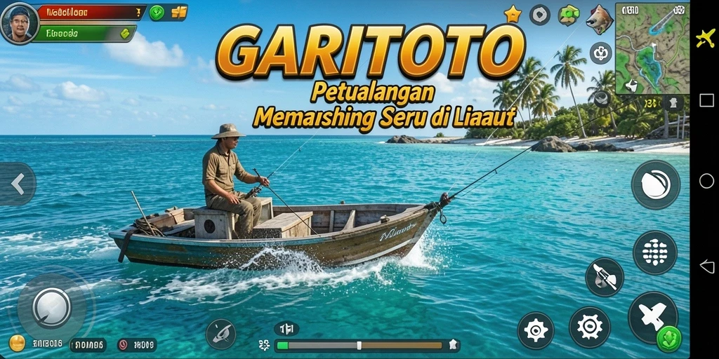 Screenshot GARITOTO menampilkan aksi memancing yang mendebarkan di laut.