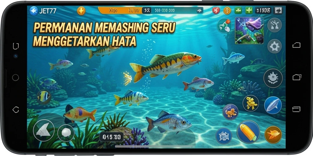 Gameplay JET77 yang menampilkan keseruan memancing di laut.