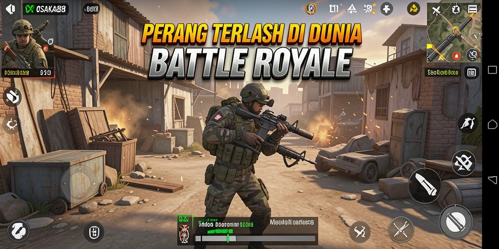 Tampilan seru gameplay OSAKA88 dalam pertempuran Battle Royale.