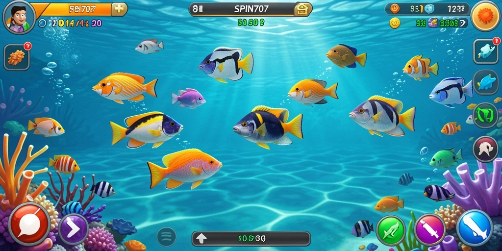 Tampilan gameplay SPIN707 dengan aksi menembak ikan yang seru.